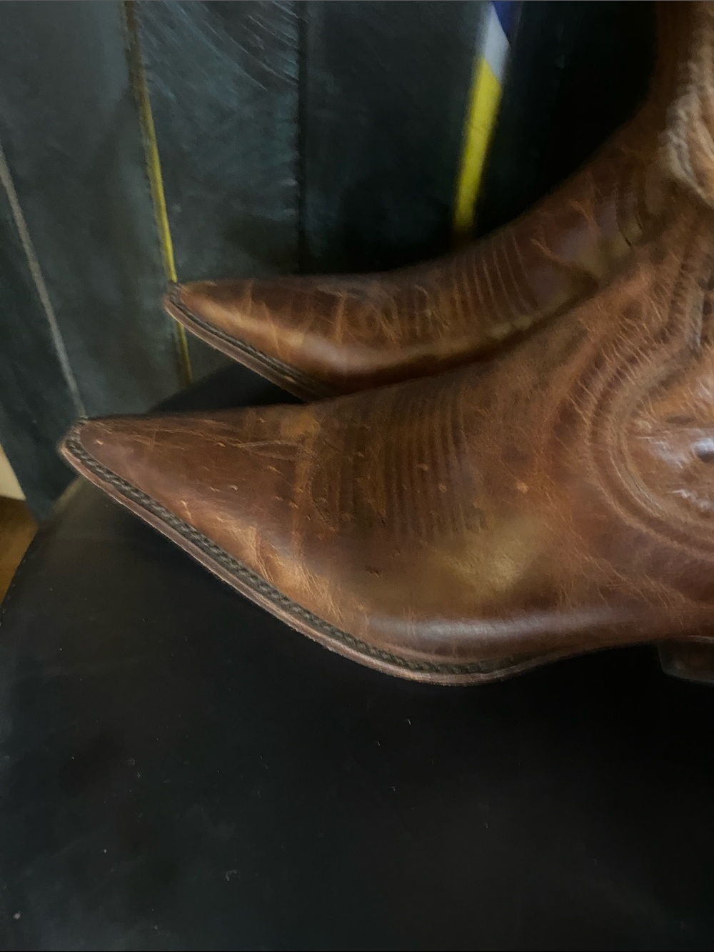 Charlie Horse Classic Brown Leather Cowboy Boots size 7B pointy toe - Picture 6 of 12